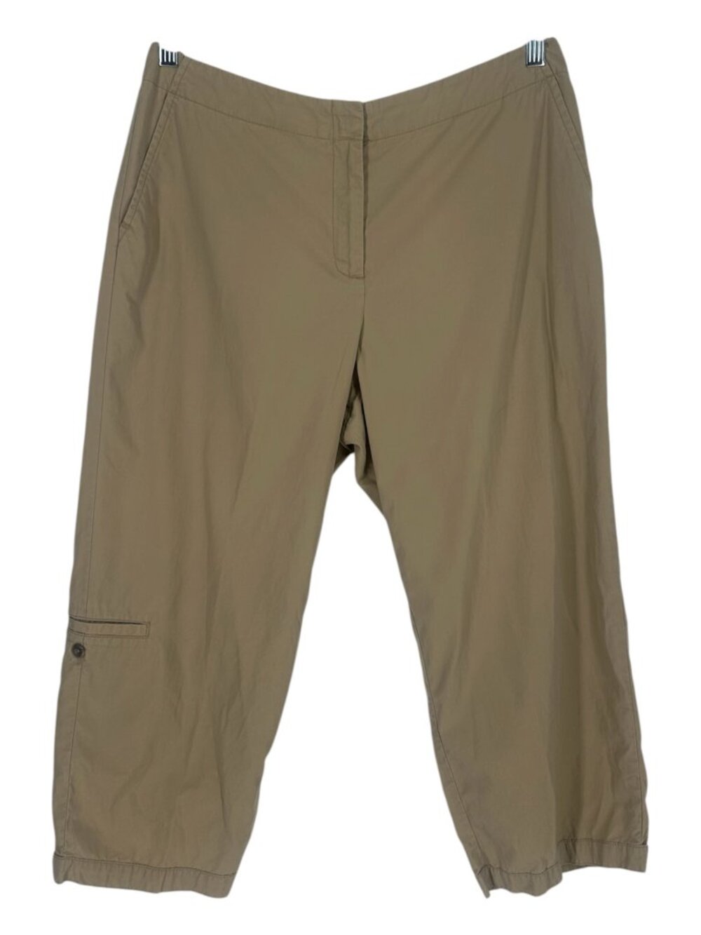 J Jill 100% Cotton Khaki Cargo Capri Pants 10 Cropped Utility Casual Lightweight